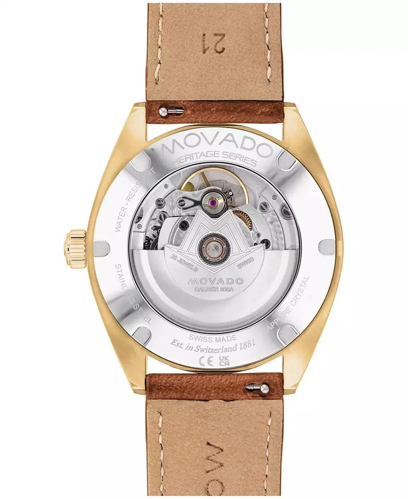 商品Movado|Men's Heritage Datron Swiss Automatic Cognac Genuine Leather Strap Watch 40mm,价格¥8117,第3张图片详细描述