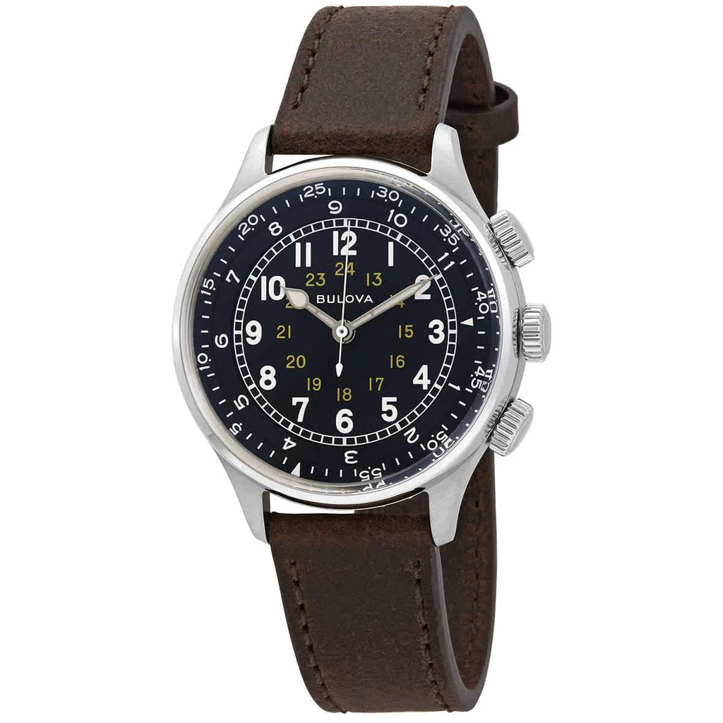商品Bulova|A-15 Pilot Automatic Black Dial Brown Leather Men's Watch 96A245,价格¥2386,第1张图片