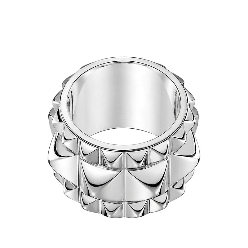 【预售3-7天】HERMES/爱马仕 经典Espionne系列 大号925纯银三行铆钉戒指指环H106547B商品第1张图片规格展示