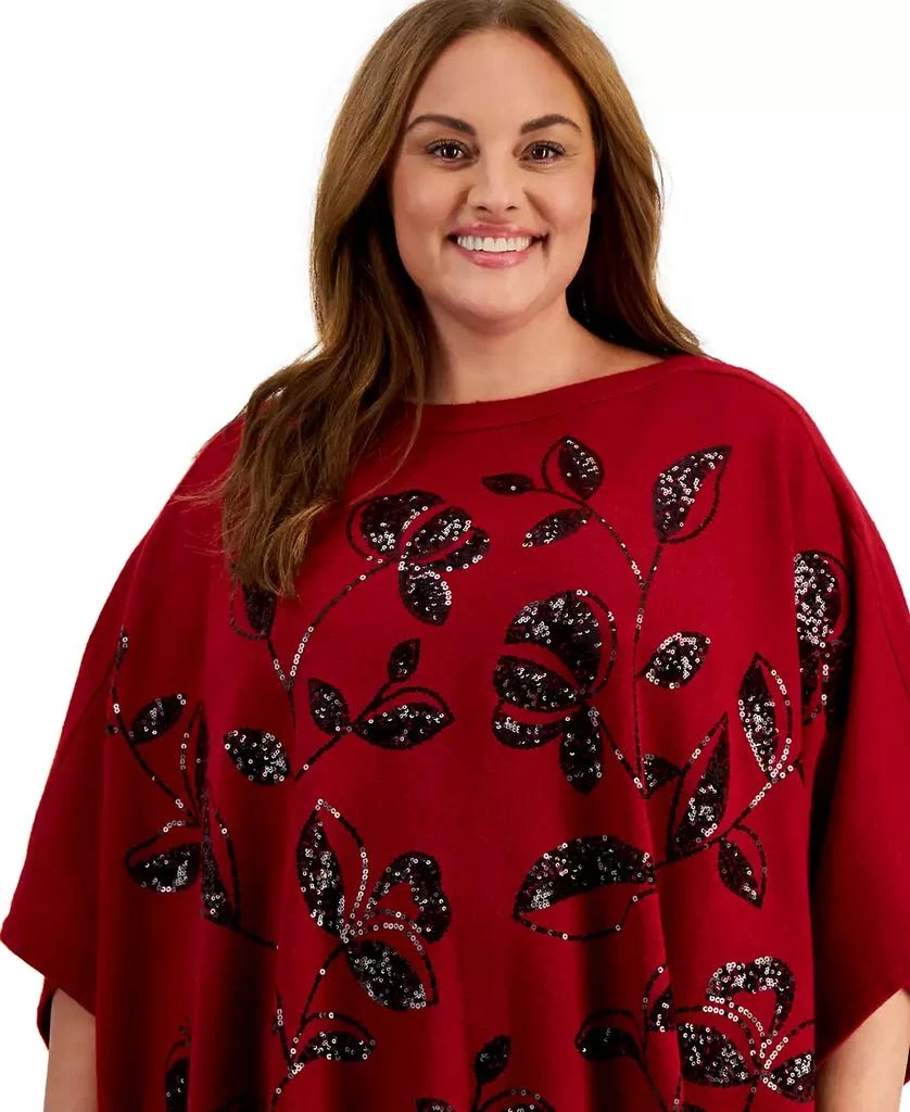 商品Anne Klein|Plus Size Floral Sequined Poncho Sweater,价格¥557,第3张图片详细描述