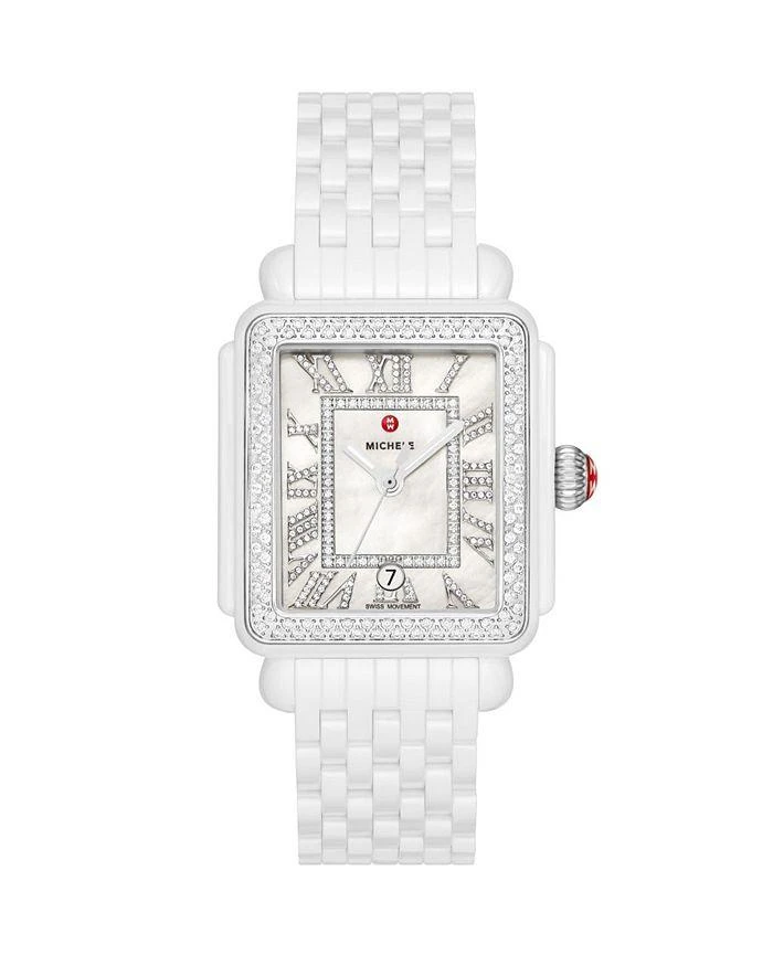 商品Michele|Deco Madison White Ceramic Diamond Watch, 33mm x 35mm,价格¥30710,第1张图片