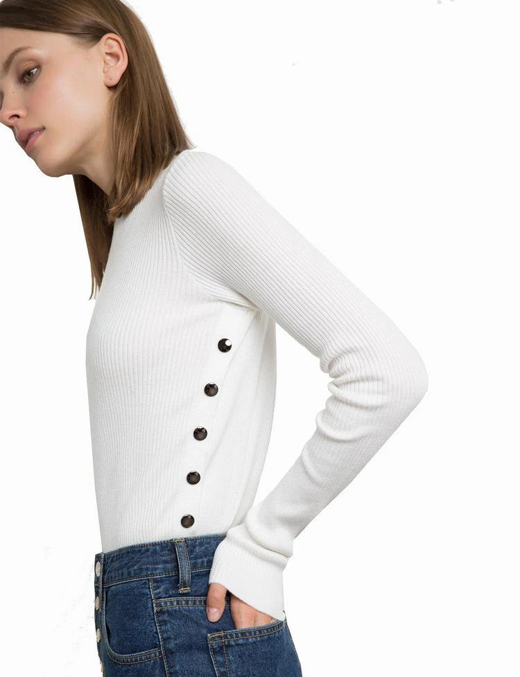 Knoll Ivory Ribbed Snap Side Knit 商品