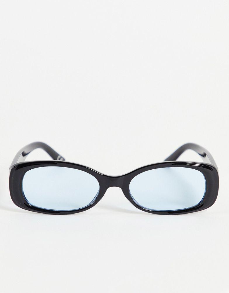 ASOS DESIGN oval sunglasses in black with blue lens商品第4张图片规格展示