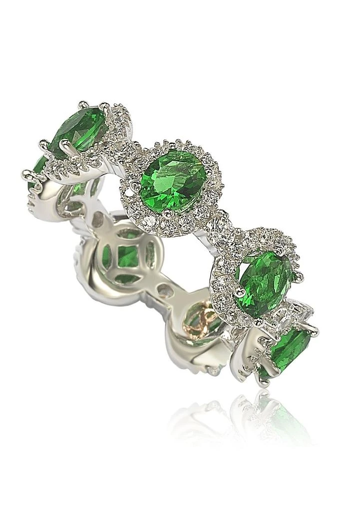 商品Suzy Levian|Sterling Silver Prong Set Green CZ & Pave Halo Station Eternity Band Ring,价格¥1088,第5张图片详细描述