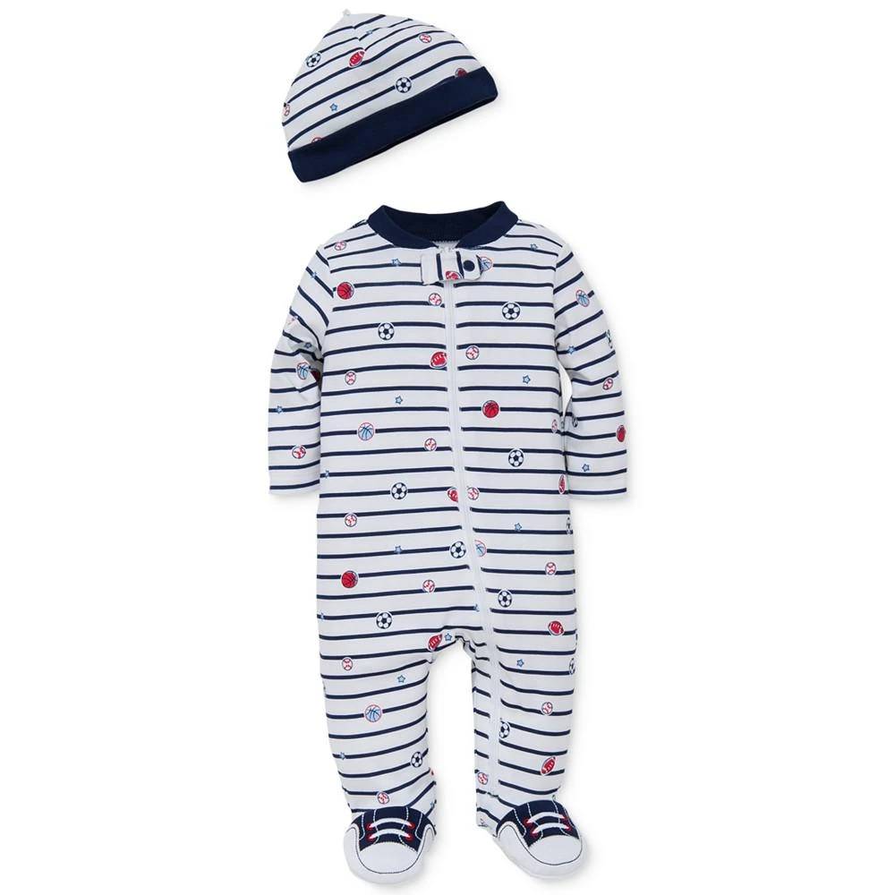 商品Little Me|Baby Boys Sports Footed Coverall and Hat, 2 Piece Set,价格¥96,第1张图片