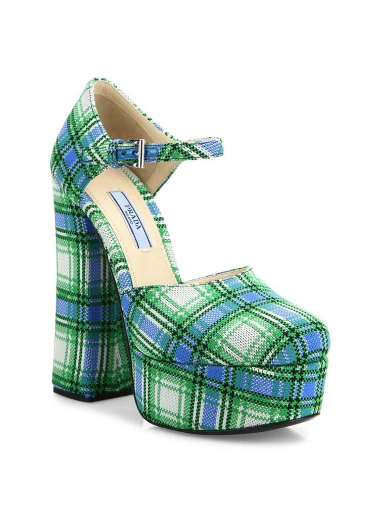 商品Prada|Plaid Ankle-Strap Platform Pumps,价格¥1776,第1张图片