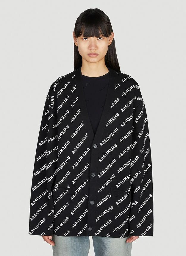 商品Balenciaga|All Over Logo Intarsia Cardigan in Black,价格¥13622,第1张图片