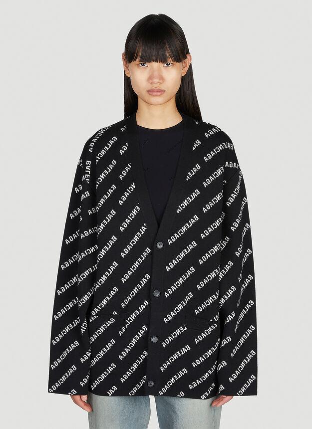 商品Balenciaga|All Over Logo Intarsia Cardigan in Black,价格¥11750,第1张图片