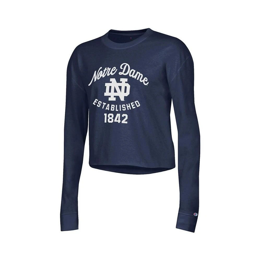 商品CHAMPION|Women's Navy Notre Dame Fighting Irish Boyfriend Cropped Long Sleeve T-shirt,价格¥262,第3张图片详细描述