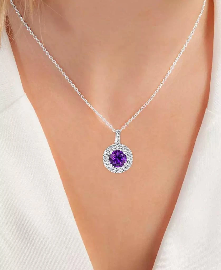 商品Macy's|2-Pc. Set Amethyst (2-5/8 ct. t.w.) & Lab-Grown White Sapphire (1 ct. t.w.) Halo Pendant Necklace & Matching Stud Earrings in Sterling Silver,价格¥684,第2张图片详细描述