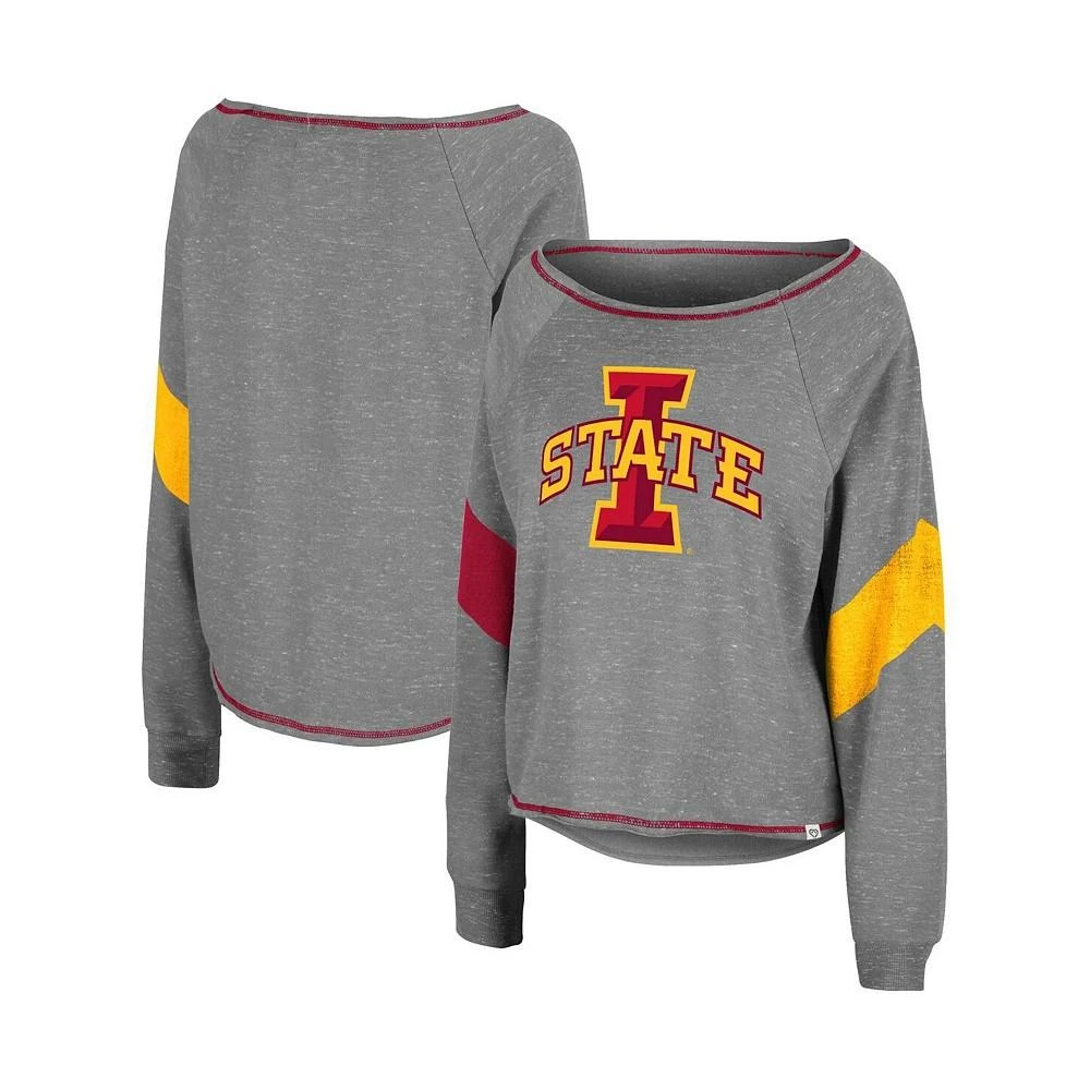 商品Colosseum|Women's Heather Gray Iowa State Cyclones Amped Chevron Stripe Raglan Boat Neck Pullover Sweatshirt,价格¥308,第1张图片