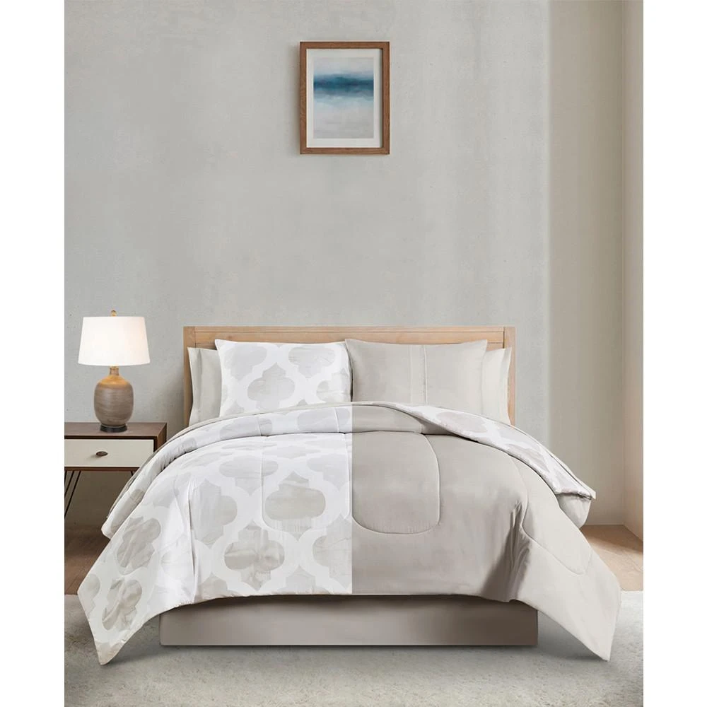 Mira Taupe Watercolor 8 Piece Reversible Comforter Set 商品
