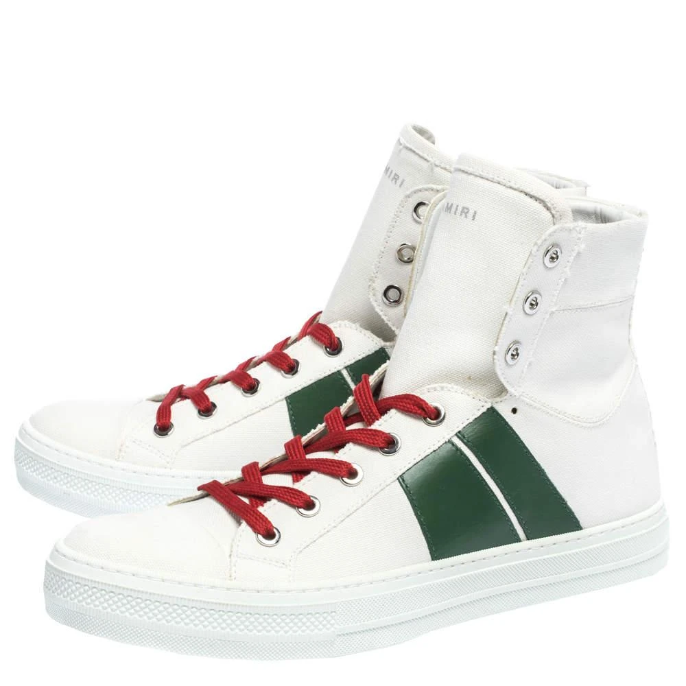 商品[二手商品] AMIRI|Amiri White/Green Canvas and Leather Sunset High Top Sneakers Size 42,价格¥2383,第4张图片详细描述