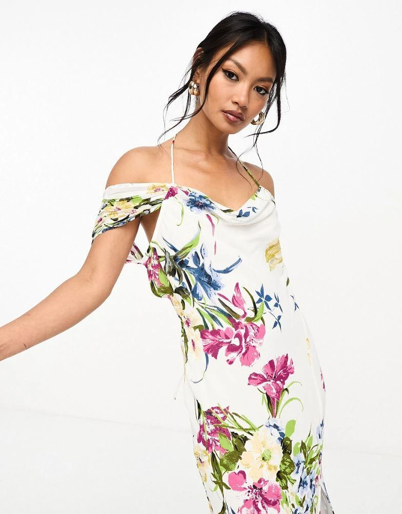 商品ASOS|ASOS DESIGN cap sleeve strappy open back bias maxi dress in white based floral print,价格¥195,第3张图片详细描述