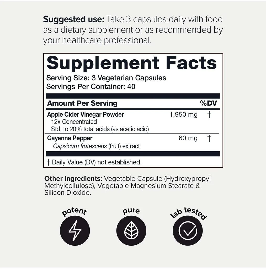 商品Toniiq|12x Potent Ultra High Strength Non-GMO Apple Cider Vinegar Capsules with Mother - 2,010mg Formula Pills with Cayenne Pepper - 20% Acetic Acid - 120 Capsules,价格¥134,第2张图片详细描述