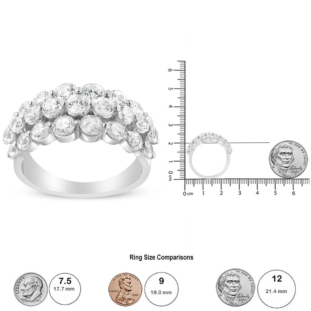 10K White Gold 2 1/2 Cttw Round Natural Diamond 3 Row Band Ring 商品