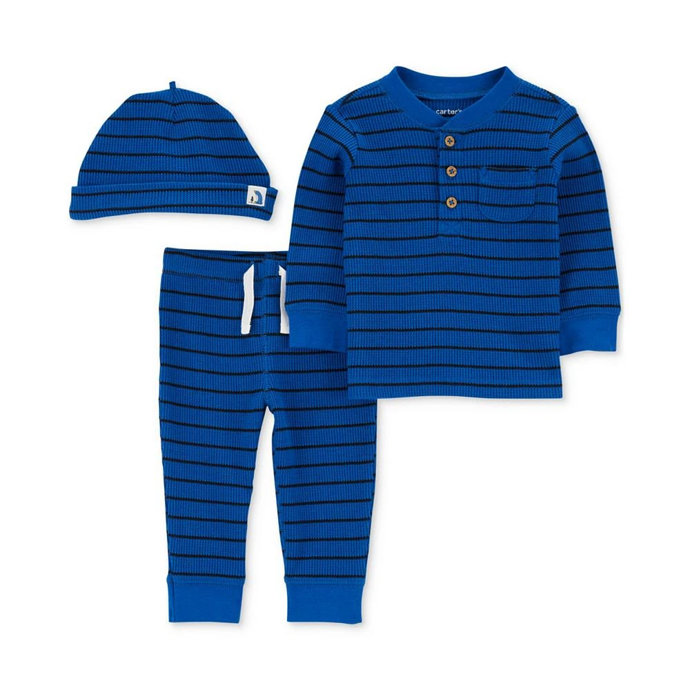 商品Carter's|Baby Boys 3-Pc. Stripe Waffle-Knit Cap, Henley & Pants Set,价格¥134,第1张图片