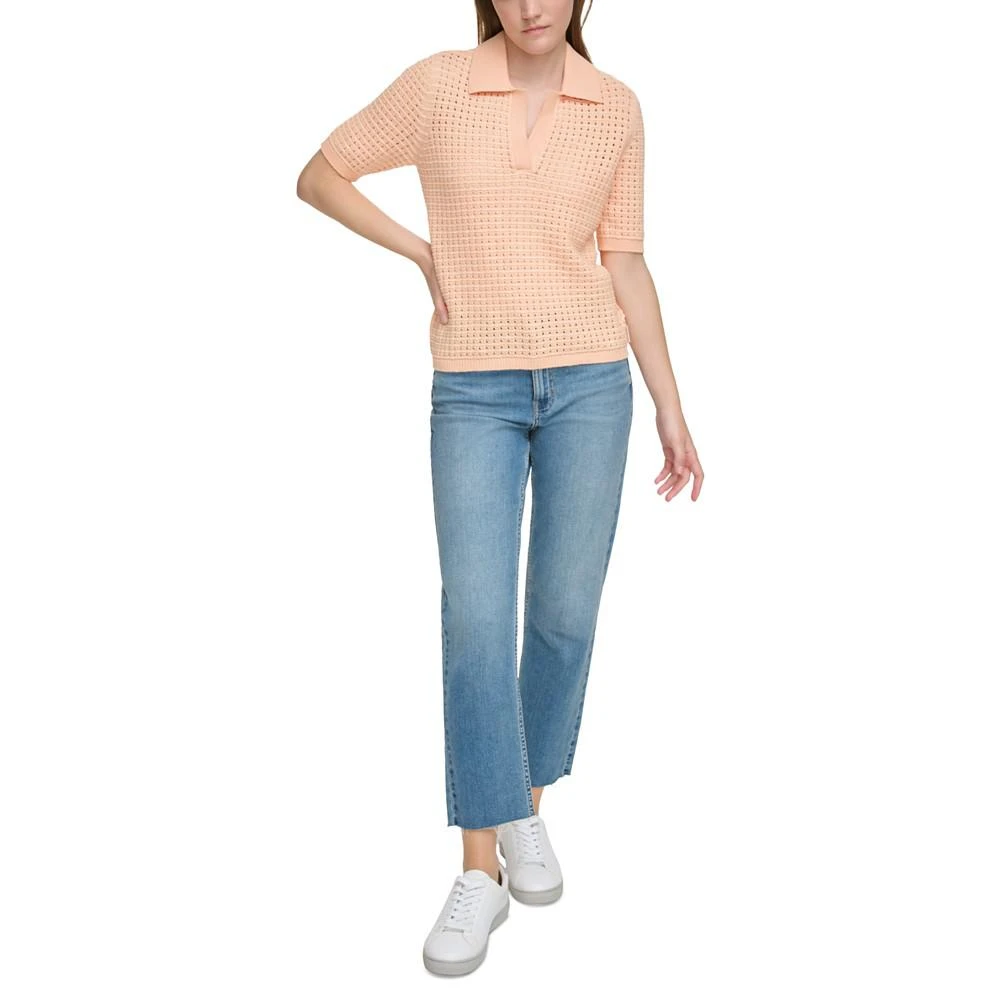 商品Calvin Klein|Women's Open-Stitch Short-Sleeve Polo,价格¥358,第5张图片详细描述