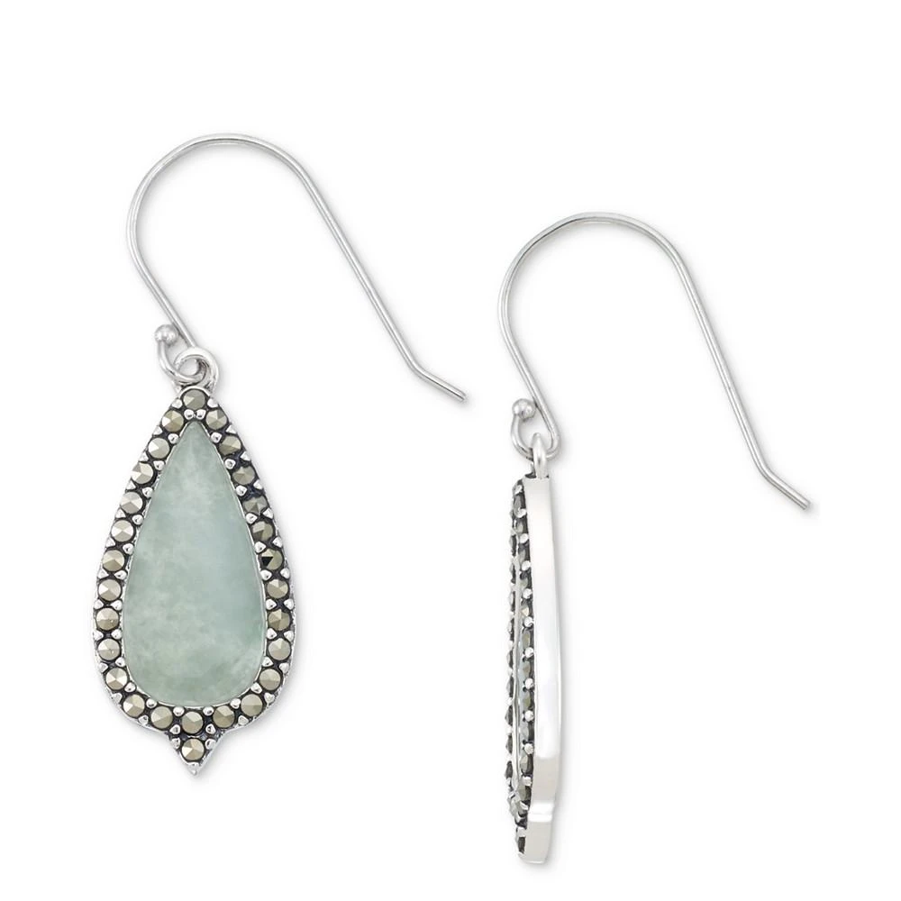 商品Macy's|Jade & Marcasite Teardrop Drop Earrings in Sterling Silver,价格¥234,第1张图片