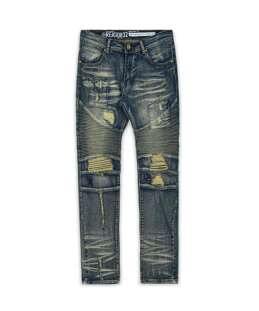 商品Reason Clothing|Fraiser Ripped Moto Details Vintage Blue Denim Jeans,价格¥222,第6张图片详细描述