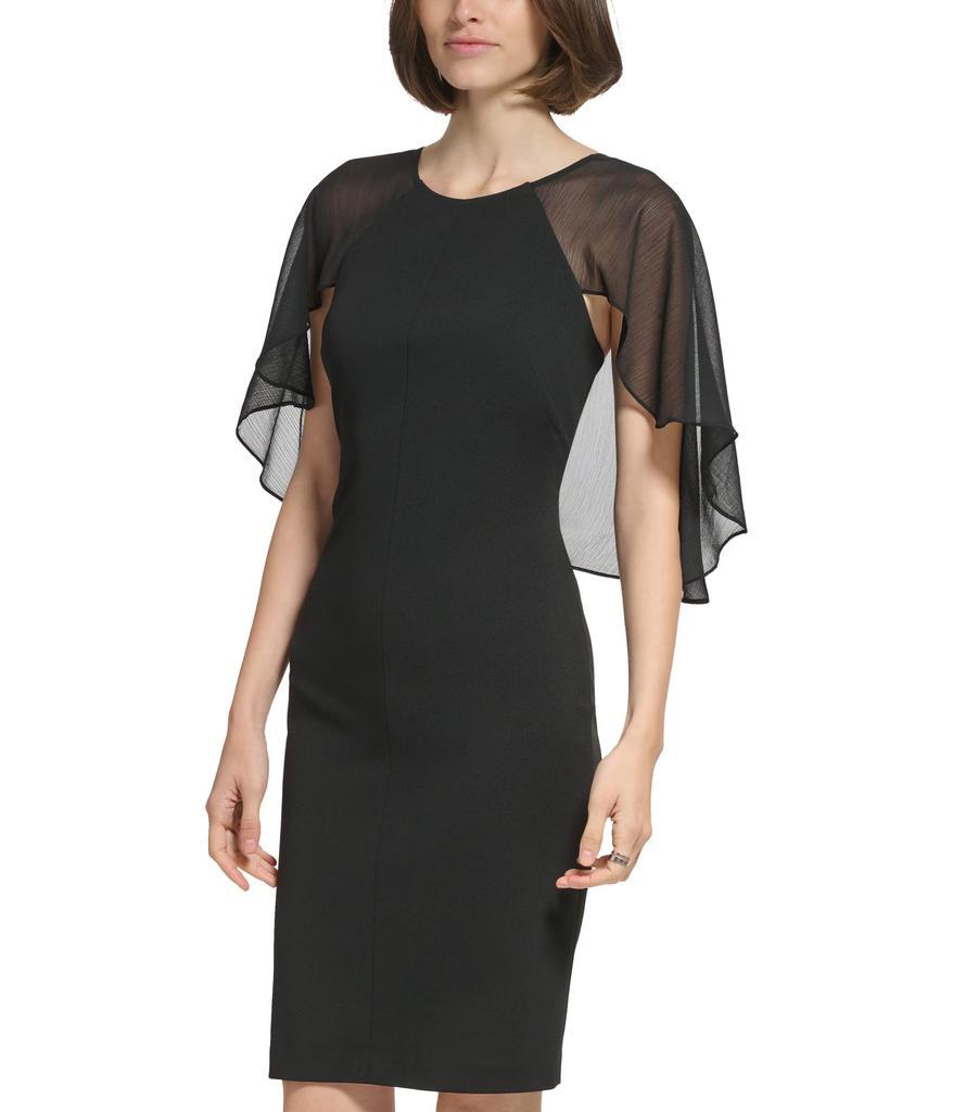 商品Calvin Klein|Scuba Crepe Dress with Chiffon Caplet,价格¥925,第1张图片