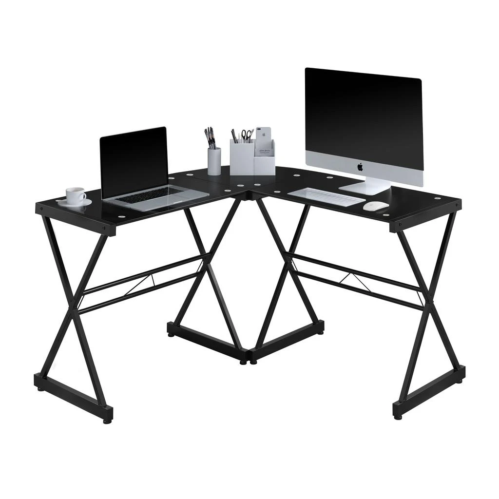 商品Streamdale Furniture|Streamdale L-Shaped Glass Computer Desk,价格¥1703,第2张图片详细描述