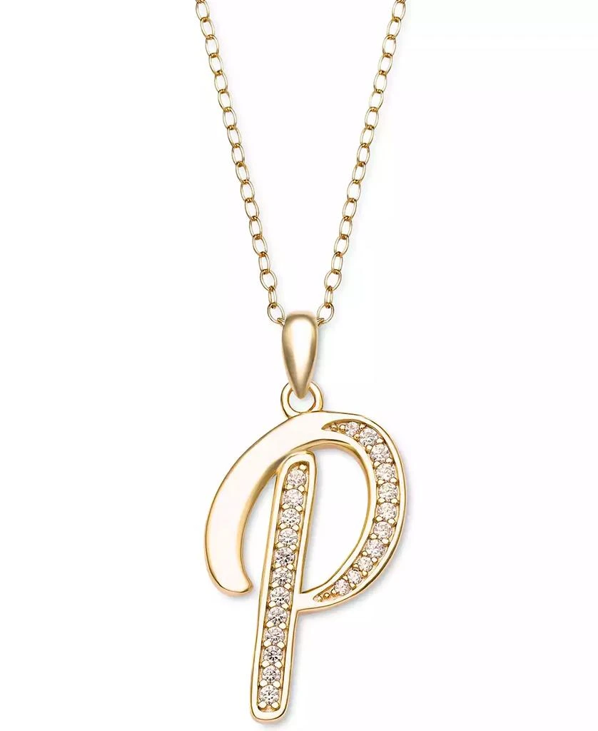 商品Macy's|Ornament Box with Cubic Zirconia Initial 18" Pendant Necklace in Sterling Silver (Also in Gold-Plated Sterling Silver),价格¥223,第2张图片详细描述