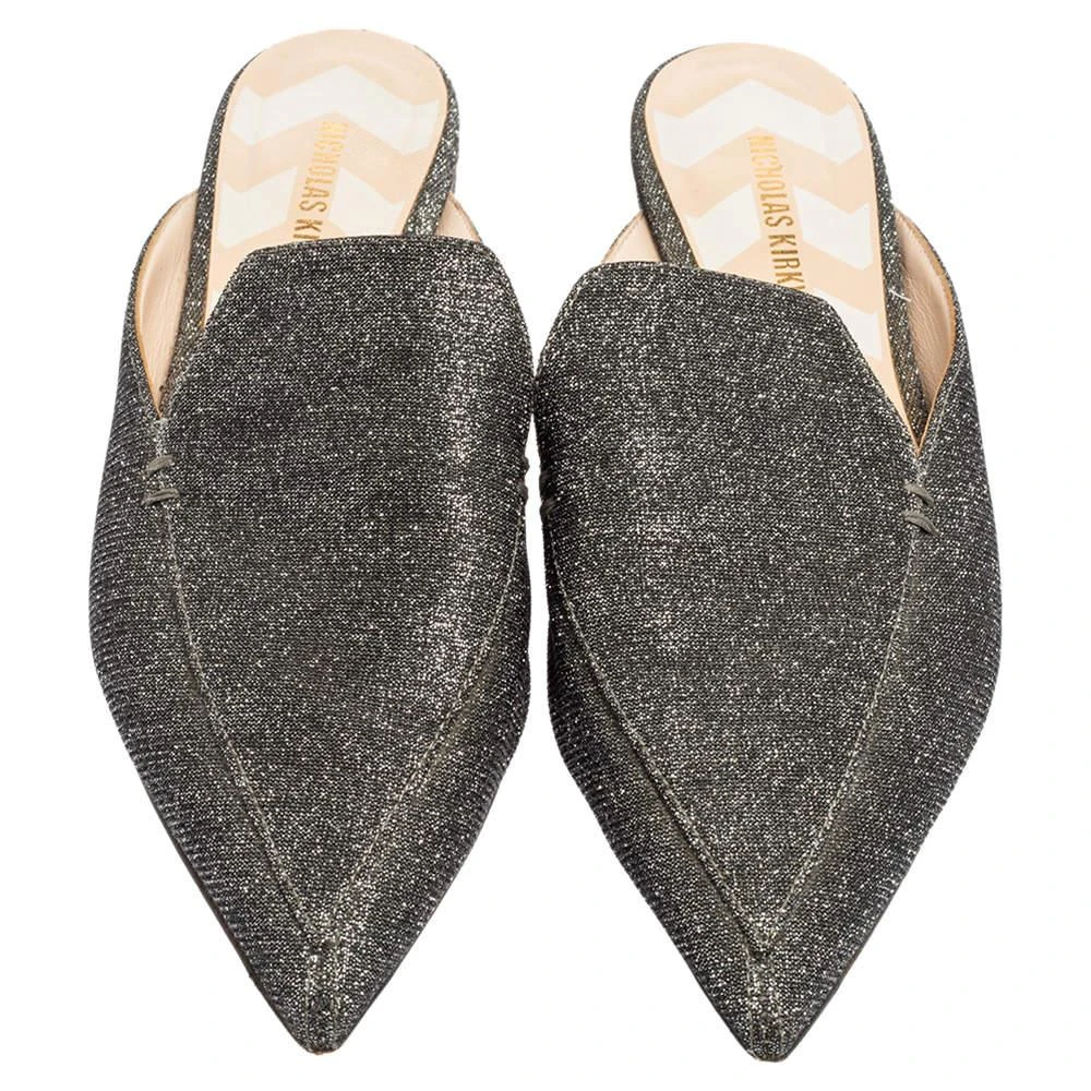 商品[二手商品] Nicholas Kirkwood|Nicholas Kirkwood Grey Glitter Fabric Beya Flat Pointed-Toe Mules Size 37,价格¥1055,第3张图片详细描述