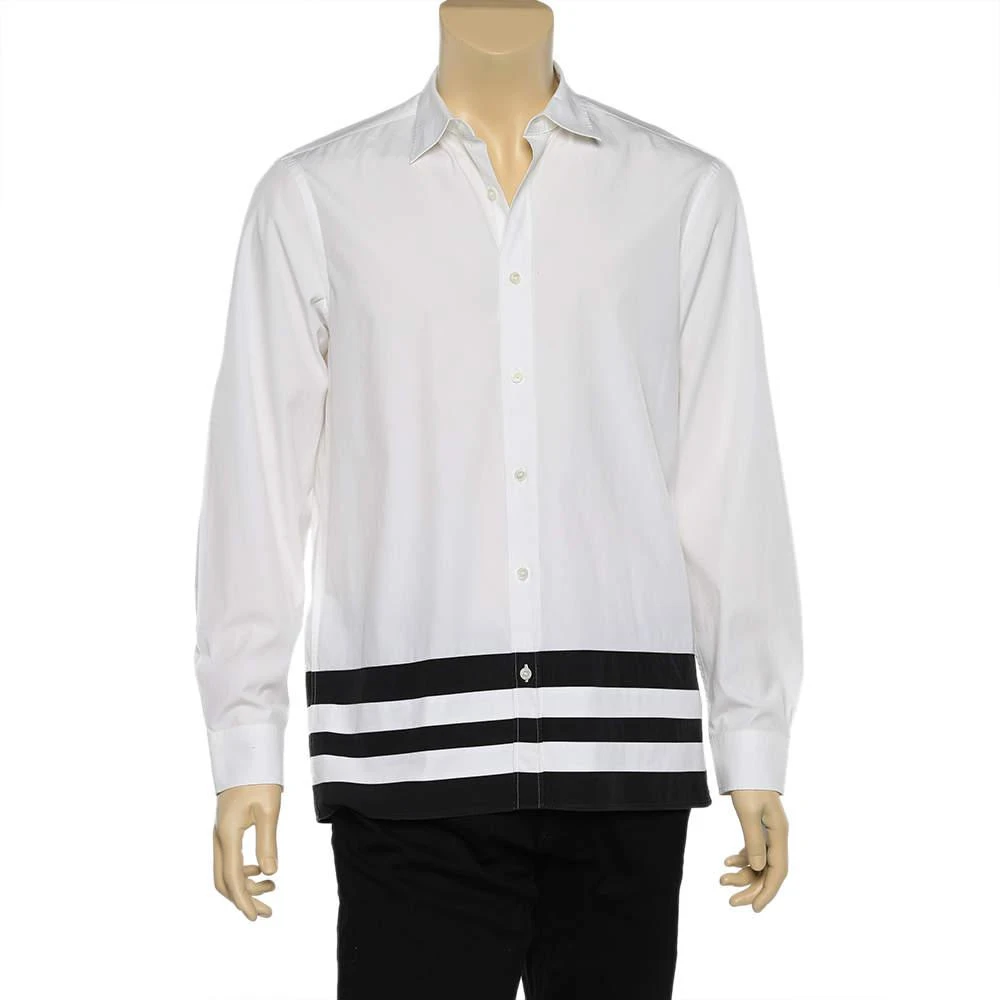 商品[二手商品] Burberry|Burberry White Cotton Striped Hem Detail Button Front Shirt L,价格¥896,第1张图片