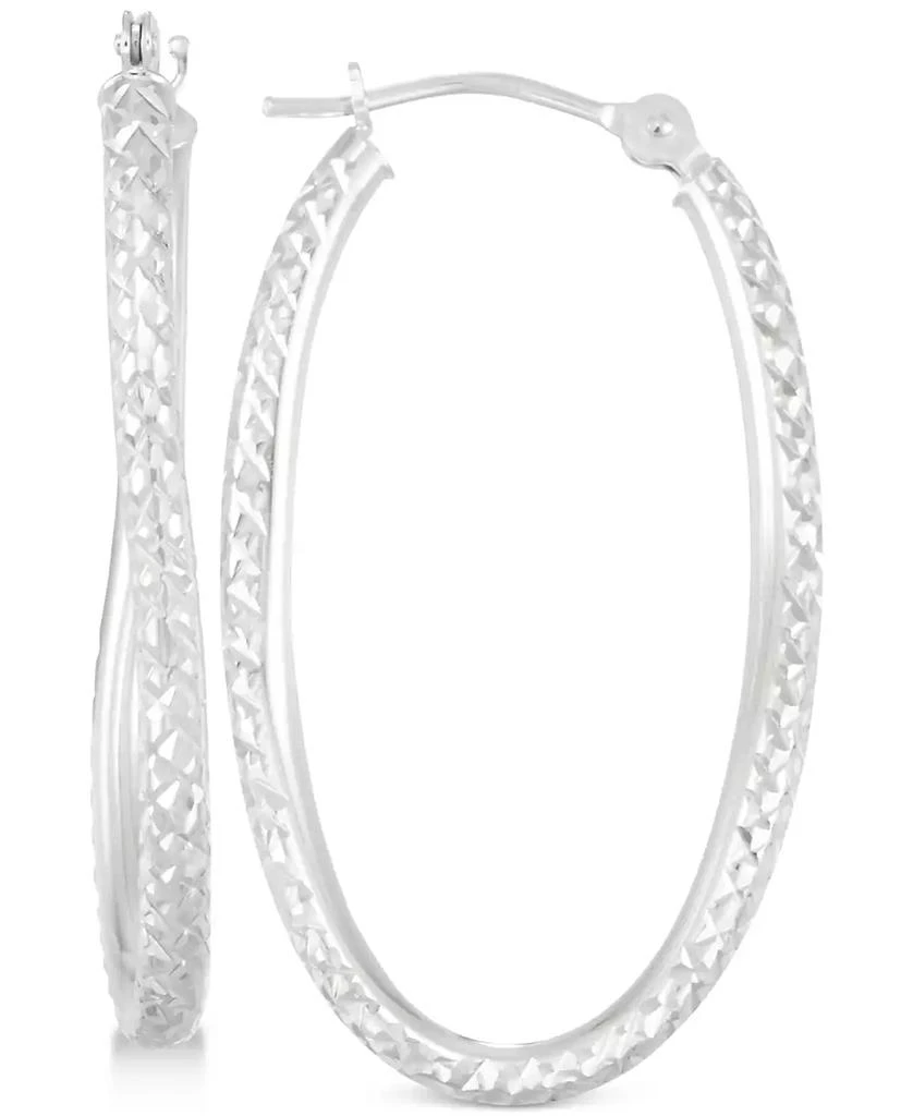商品Macy's|Textured Twisted Oval Hoop Earrings in 10k White Gold,价格¥1374,第1张图片
