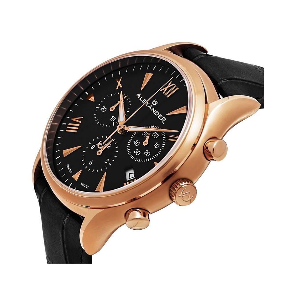 Alexander Watch A021-03, Stainless Steel Rose Gold Tone Case on Black Embossed Genuine Leather Strap商品第2张图片规格展示