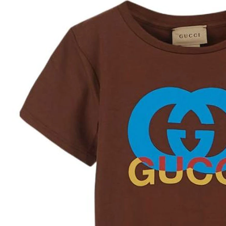 商品[国内直发] Gucci|古驰T恤 SS23 品牌Logo字母印花圆领短袖 棕色 儿童款,价格¥1134,第5张图片详细描述