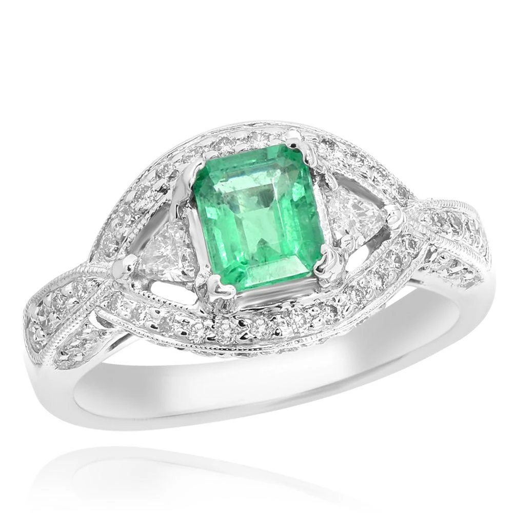 商品Monary|Green Emerald & Diamond Ring - Set in 18K White Gold,价格¥16383,第1张图片