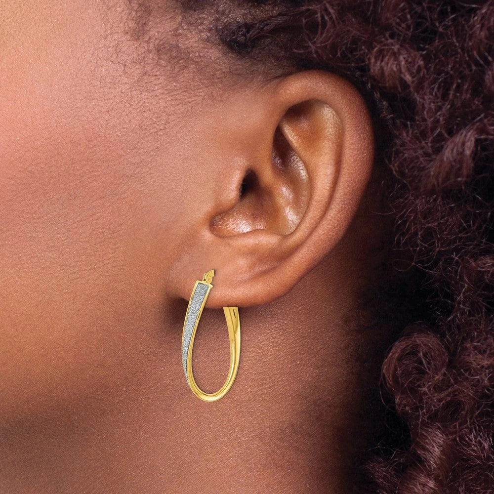 商品Diamond2Deal|14K Yellow Gold Glimmer Infused Oval Twist Hoop Earrings,价格¥6476,第3张图片详细描述