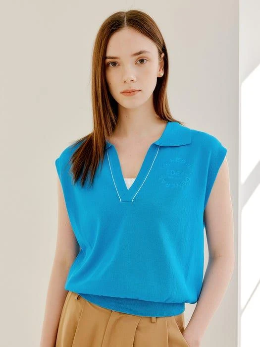 商品GENERAL IDEA STANDARD|new logo collar vest BLUE S22A06042,价格¥402,第2张图片详细描述