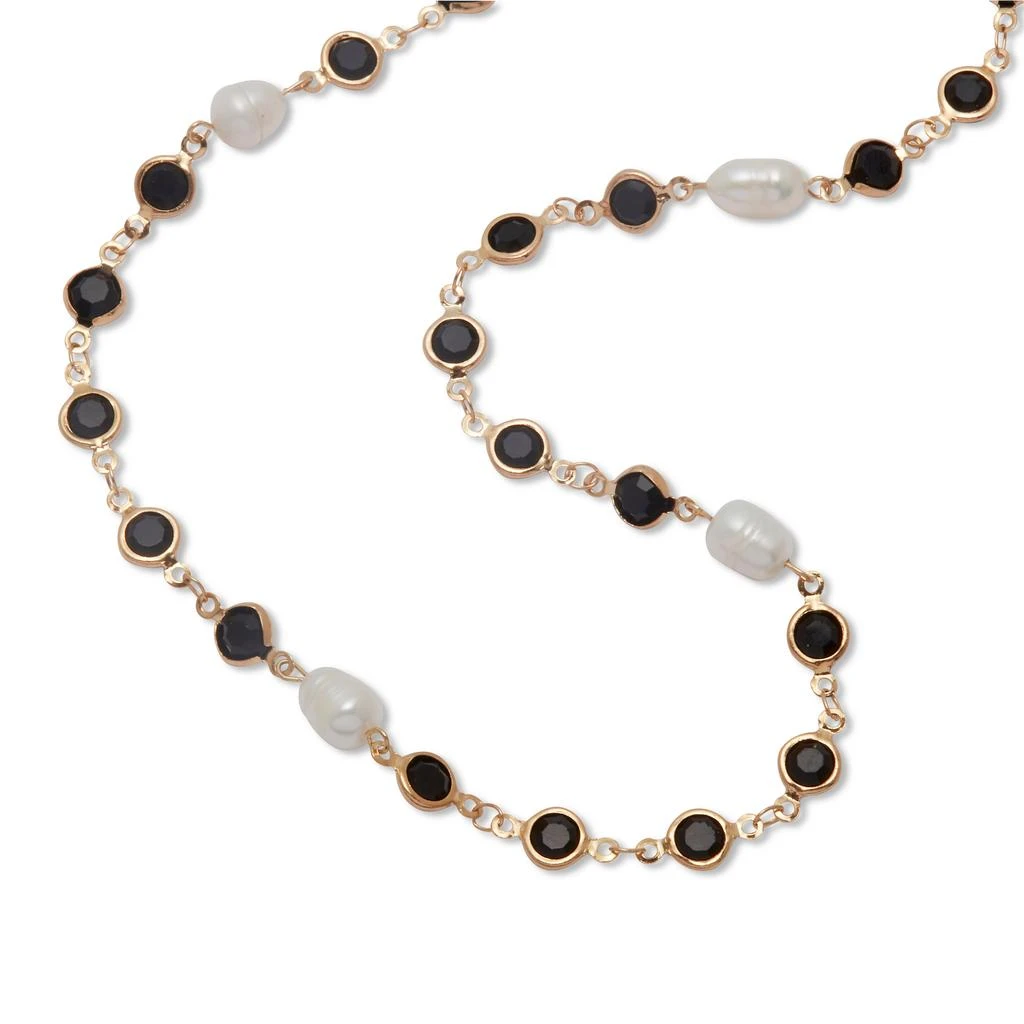 Black Crystal and Pearl Gold Ion-Plated Stainless Steel Long Necklace, 40 Inches 商品