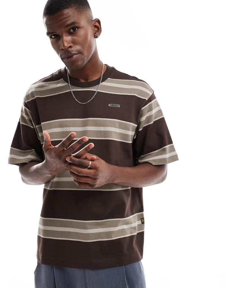 商品G-Star|G-Star boxy oversized t-shirt in brown and beige horizontal stripes,价格¥529,第1张图片