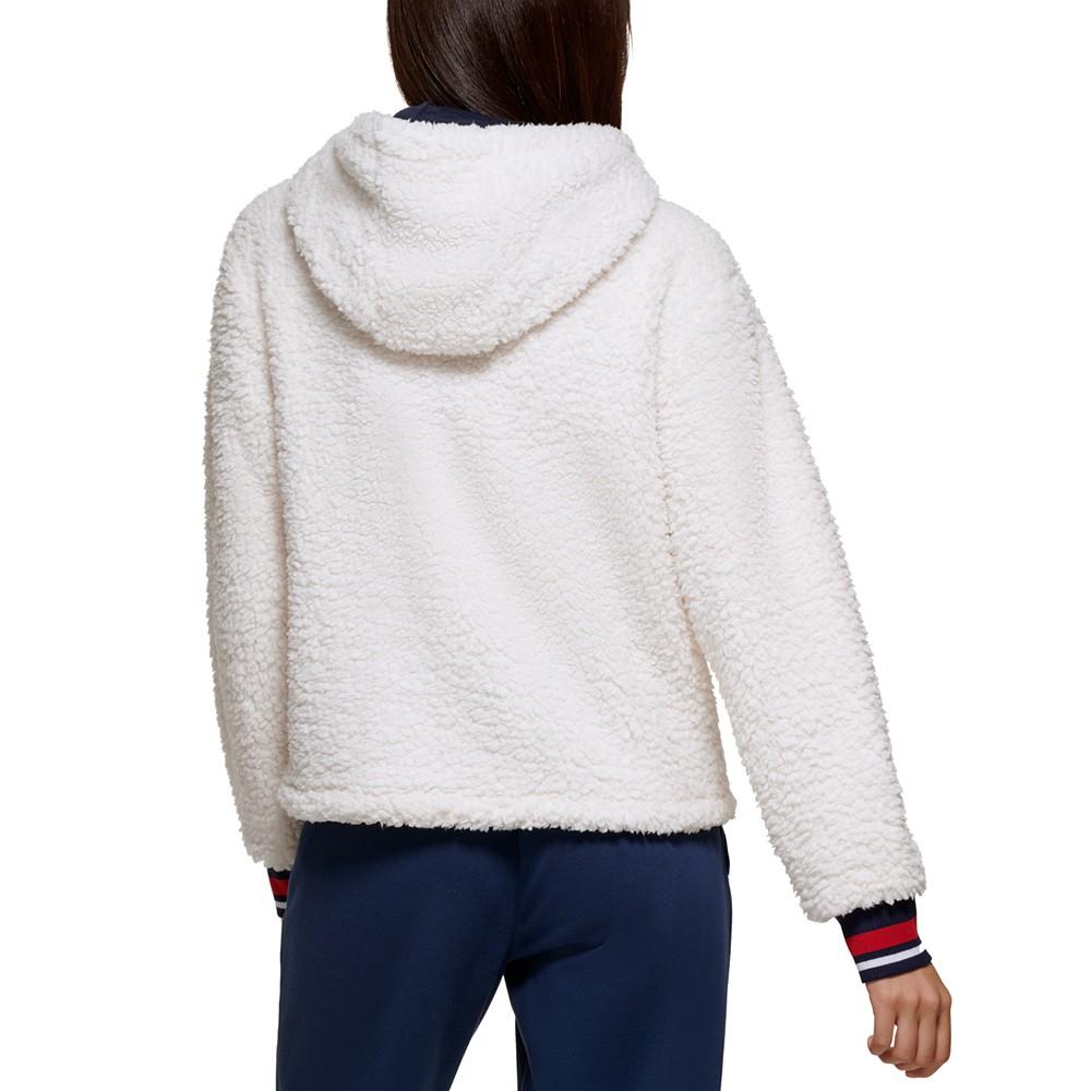 Women's Cropped  Faux Sherpa Hooded Jacket商品第4张图片规格展示