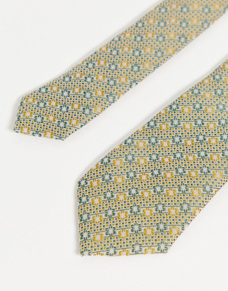 ASOS DESIGN slim tie in retro green geo patern商品第1张图片规格展示