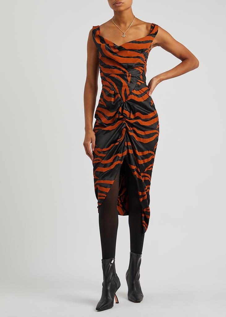 Tiger-print silk-blend satin midi dress商品第4张图片规格展示