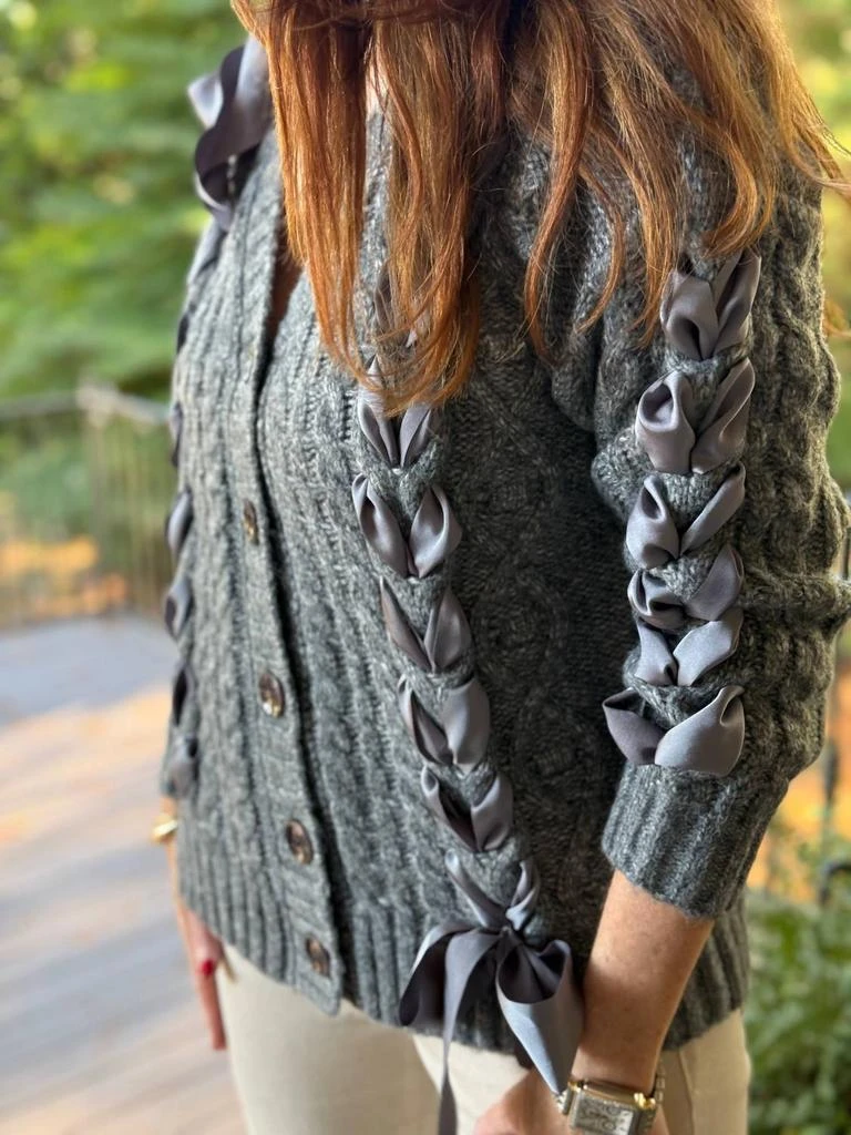 商品Moon River|Maxene Cardi Sweater In Heather Grey,价格¥459,第3张图片详细描述