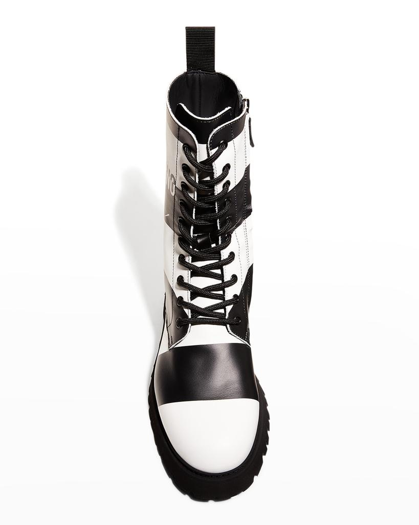 Men's Bicolor Stripe Logo Combat Boots商品第5张图片规格展示