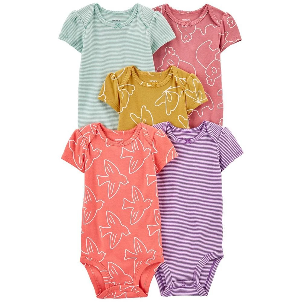 商品Carter's|Baby Girls Short Sleeved Bodysuits With Snaps, Pack of 5,价格¥133,第1张图片