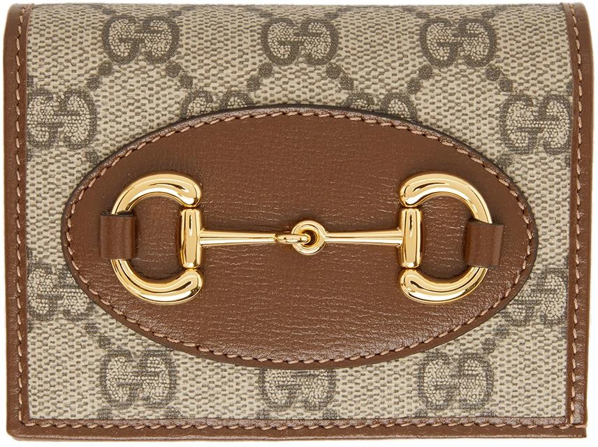 商品Gucci|Beige & Brown GG 'Gucci 1955' Horsebit Card Holder Wallet,价格¥4162,第1张图片