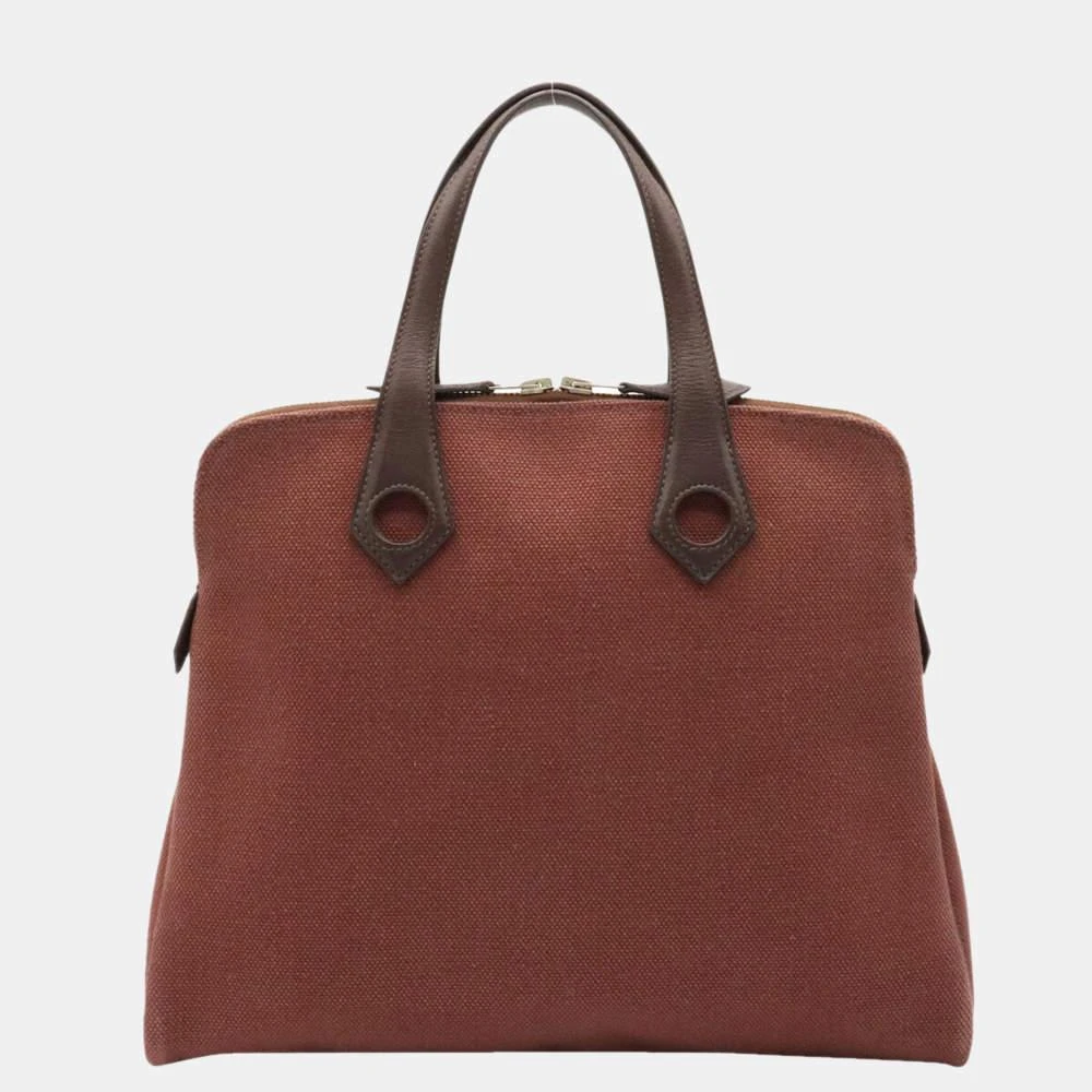 商品[二手商品] Hermes|Hermes Sack Eve PM Tote Bag Toile Ash Canvas Leather Engine Brown Dark ,价格¥7907,第1张图片