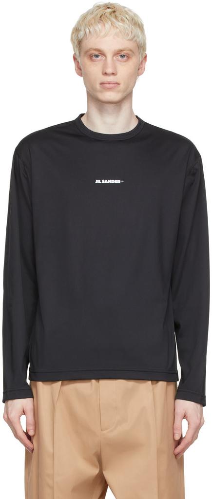 Black Polyester Long Sleeve T-Shirt商品第1张图片规格展示