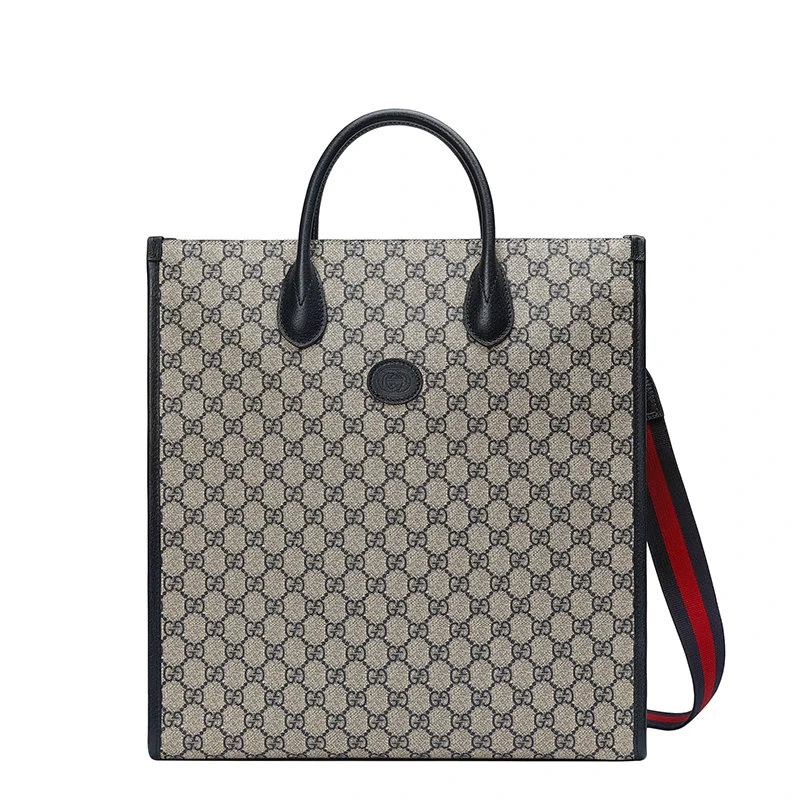 商品Gucci|【预售3-7天】Gucci/古驰  男士中号米色/蓝色提花帆布红蓝肩带老花手提肩背托特包 6741559C2VN4076,价格¥13363,第1张图片