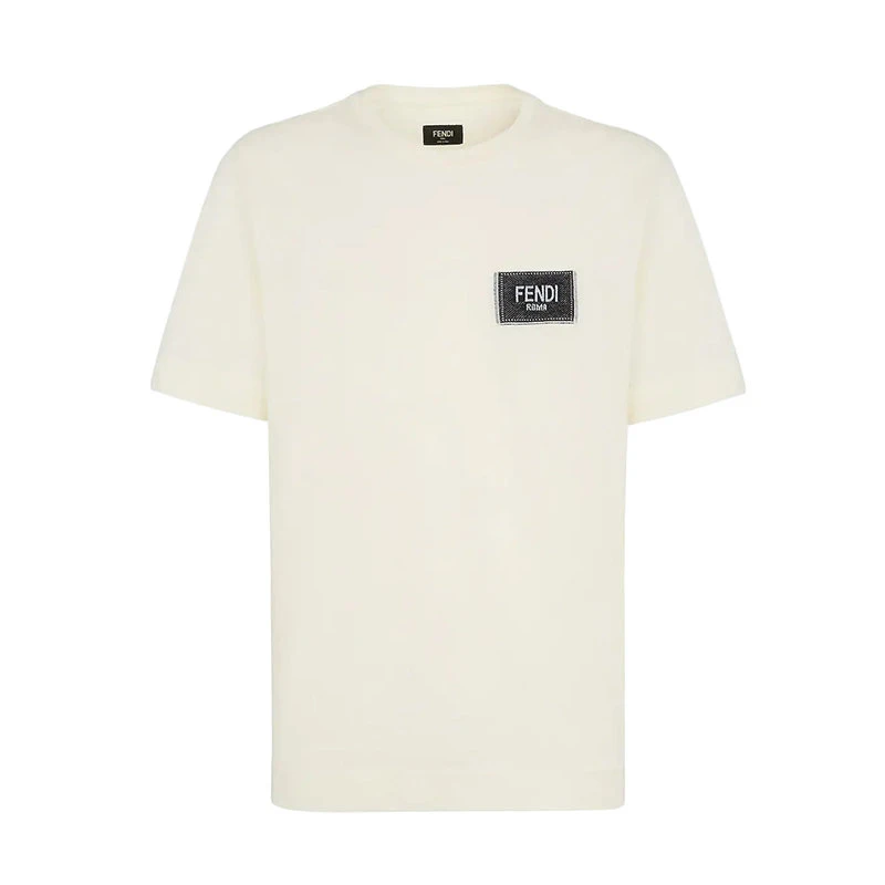 商品Fendi|【预售3-7天】FENDI/芬迪 22年早春新款 男士白色纯棉Logo图案刺绣短袖T恤FY0936A9RLF15A5,价格¥3910,第1张图片