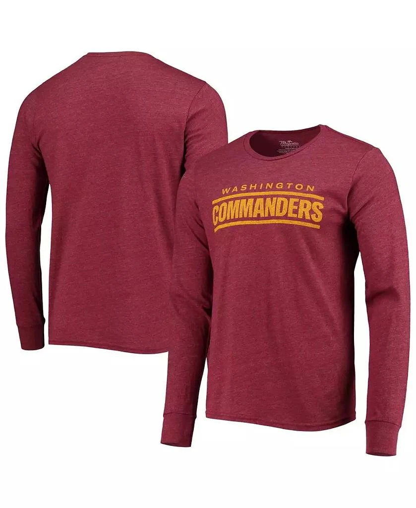 商品Majestic|Men's Washington Commanders Threads Burgundy Wordmark Tri-Blend Long Sleeve T-shirt,价格¥335,第1张图片