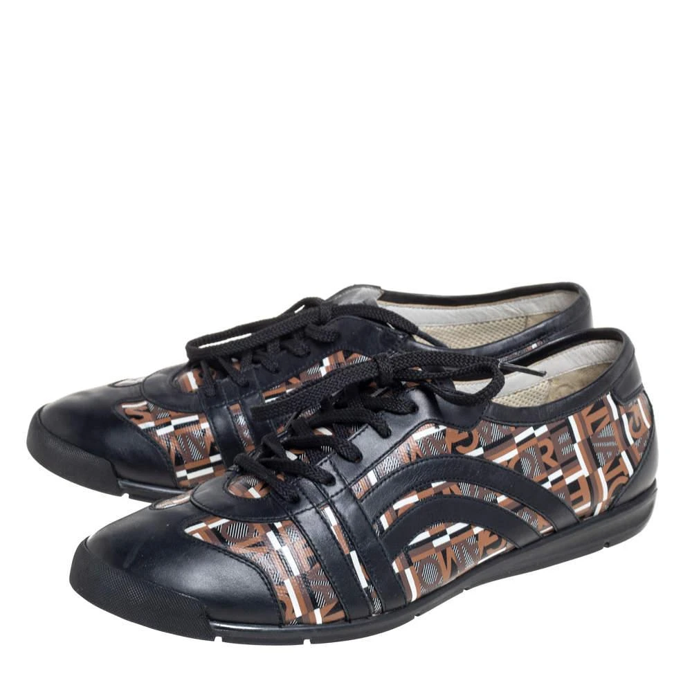 商品[二手商品] Salvatore Ferragamo|Salvatore Ferragamo Brown/Black Canvas And Leather Low Top Sneakers Size 43.5,价格¥2030,第4张图片详细描述